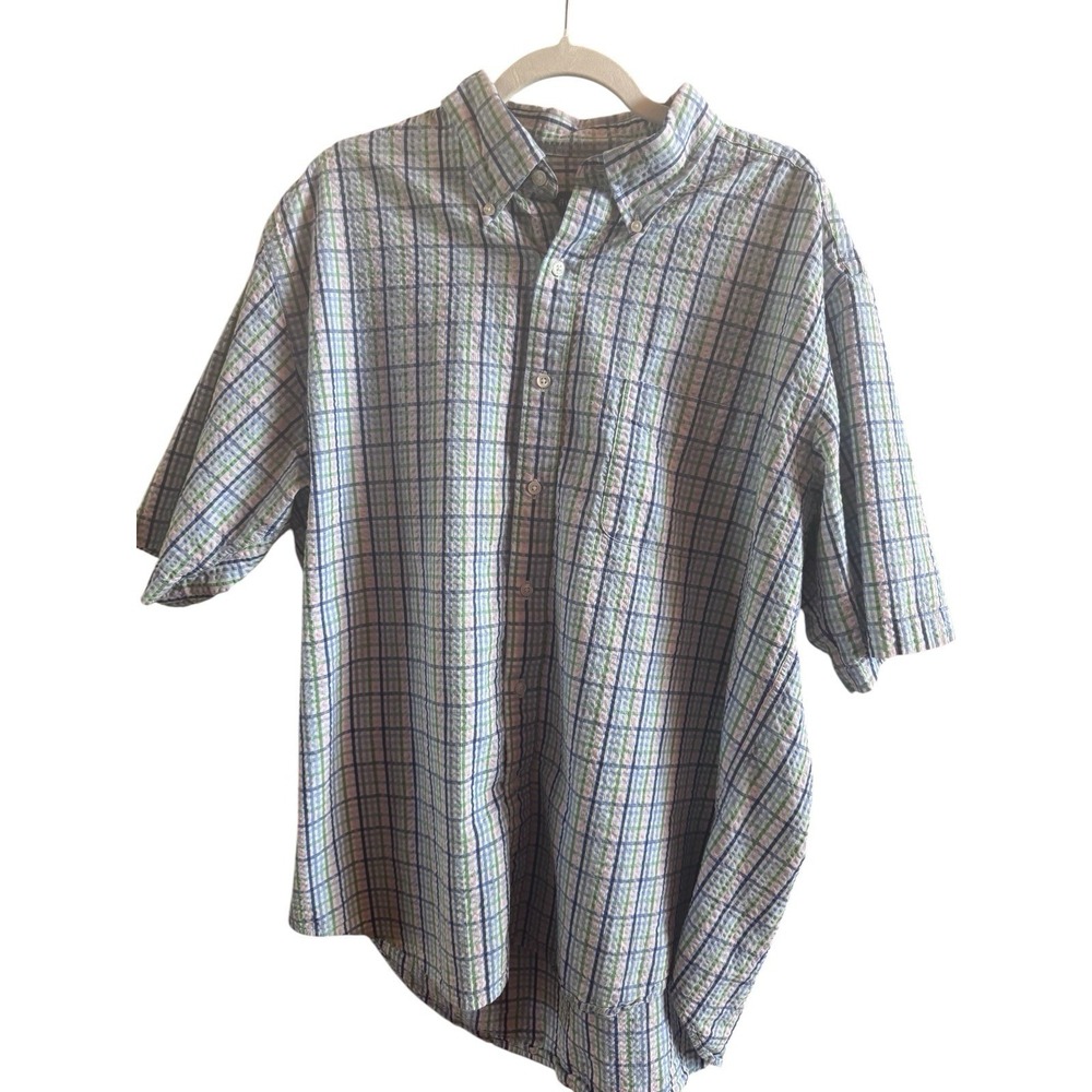 Austin Reed Of London Pastel Seersucker Short Sleeve Button Up Shirt Size XL